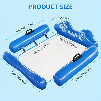 Ergonomic Floating Water Hammock Pool Lounge Chair Inflatable Recliner Sturdy PVC Colorful Design for Adults Swimming Pool Lake Beach Summer Relaxation Blue
