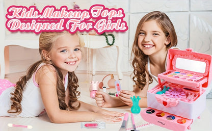 Kids Makeup Kit for Girls Ages 5-12 – 48PCS Princess Pretend Play Cosmetics Set, Washable Hypoallergenic Eyeshadow, Blush, Lip Gloss, Glitter, Nail Polish & Tools, Birthday Gift for Girls