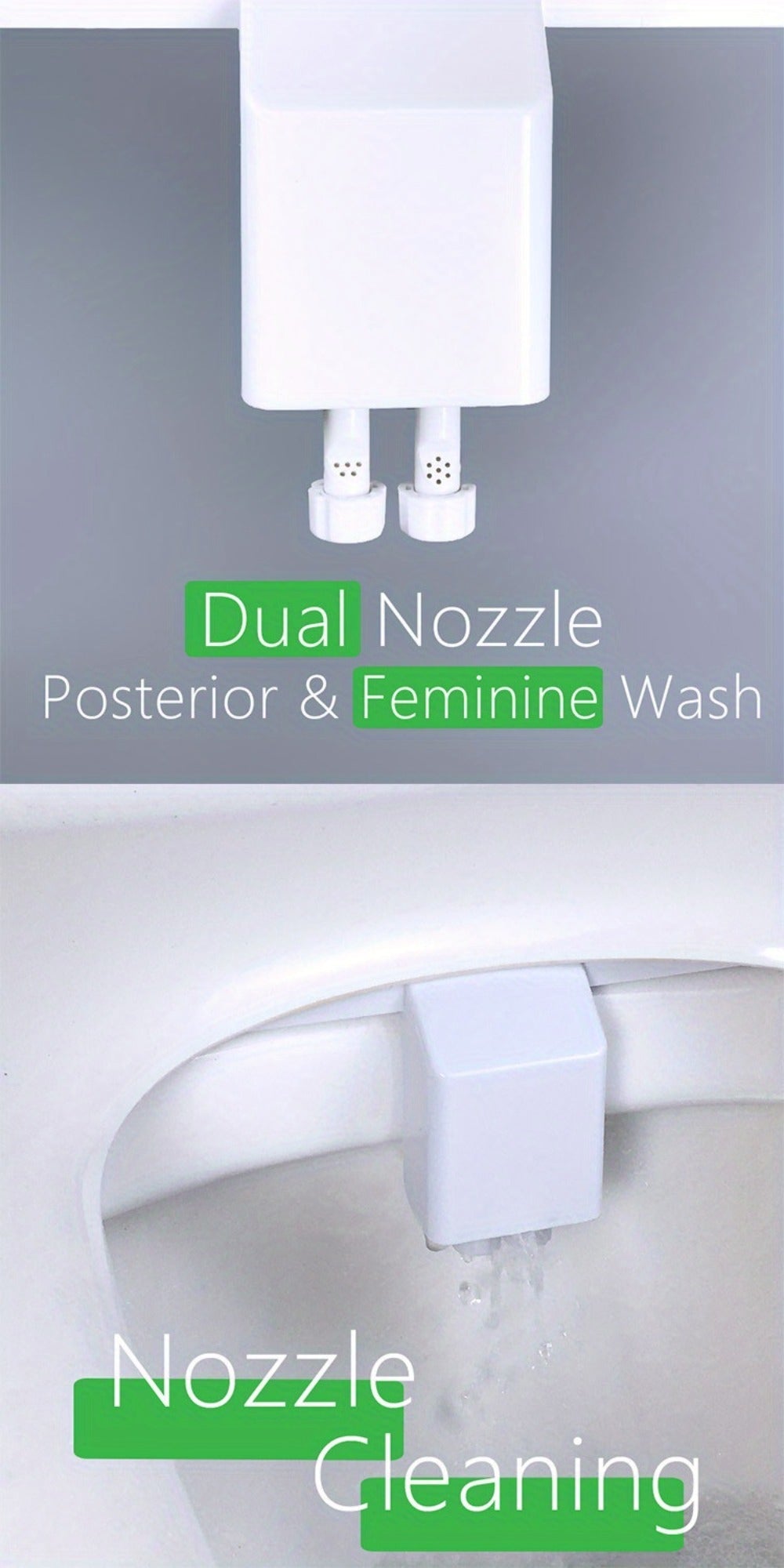 Bidet Attachment Hot and Cold Water – Dual Nozzle Non-Electric Toilet Seat Bidet, Rear & Feminine Wash, Self-Cleaning Retractable Nozzle, Adjustable Warm Water Pressure, Easy Install