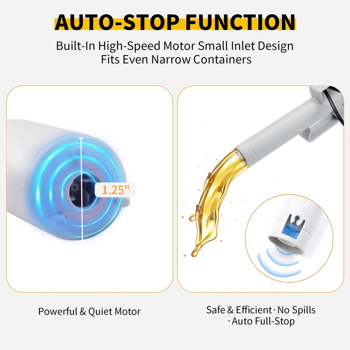 Automatic Fuel Transfer Pump with Auto-Stop, 58Inch Extra Long Hose, 3.2 Gallon Per Min, Battery Or USB Powered, 4 Can Adapters, Fast And Safe Portable Gas Can Pump for Oil, Diesel, Gasoline. Powered Oil Pump Is Suitable, Without Battery