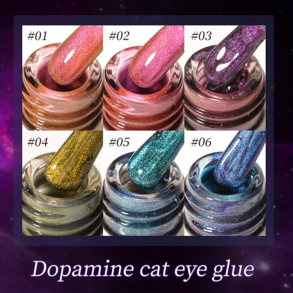 Dopamine Cat Eye Gel Polish Set 6 Colors Magnetic Shiny Glossy UV LED Nail Art Kit with Photo Frame Bottle for Salon DIY Manicure Spring Summer Vibrant Reflective Long Lasting Nail Design