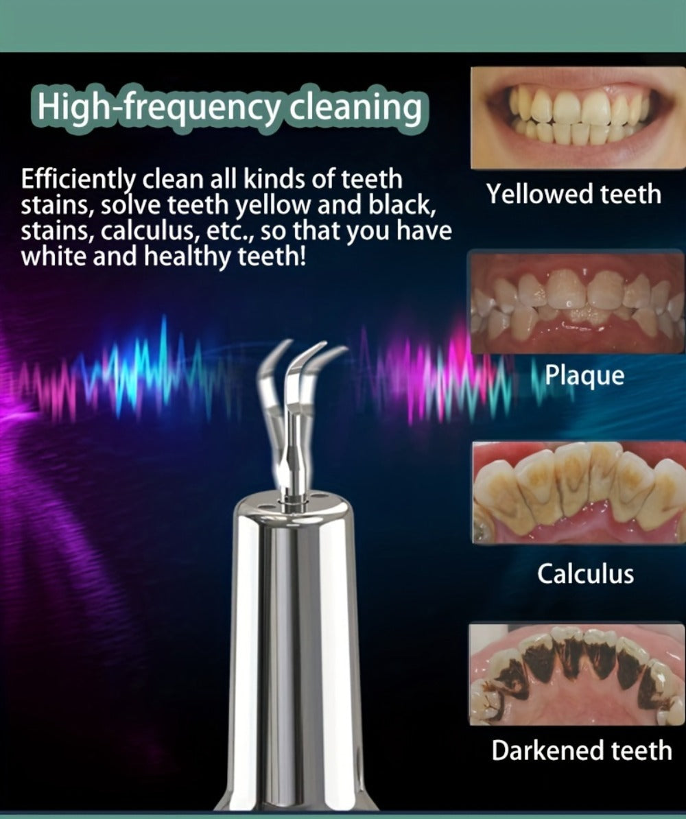 Electric Teeth Cleaner Kit with 2 LED Lights & Mirror – 5 Adjustable Modes, 2 Replaceable Heads, Type-C Rechargeable Dental Plaque Remover & Tartar Scraper for Home Teeth Cleaning