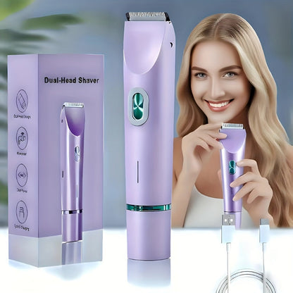 Bikini Trimmer for Women 2-in-1 Dual Head Electric Shaver - IP67 Waterproof Wet Dry Body Hair Remover for Bikini Area Underarms Legs Arms Face, USB Rechargeable Long Battery Life, Ergonomic Grip