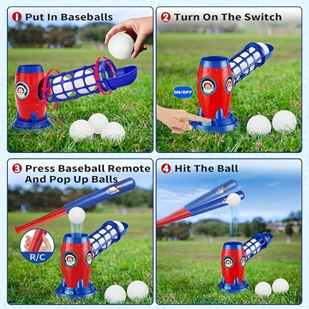 Kids Automatic Baseball Pitching Machine Toy Set – Fully Automatic Children's Baseball Trainer with Bat, Ball Machine & 10 Balls | Sports Training Gift for Boys and Girls