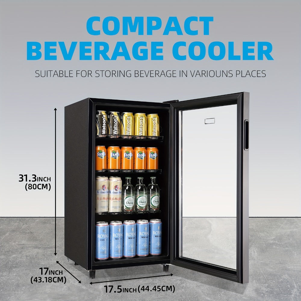 Beverage Refrigerator with Glass Door – Mini Fridge 2.0/3.5/4.0 Cu Ft, LED Lights, Adjustable Shelves, R600a Cooling for Beer, Wine & Drinks, Home, Office & Bar