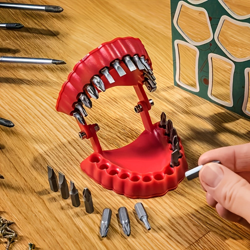 Drill Bit Holder with Base & 28-Piece 1/4" Hex Drill Bits – 2-in-1 Desktop Screwdriver & Desk Organizer Gadget, Unique Tool Gift for DIY Enthusiasts & Home Workshop