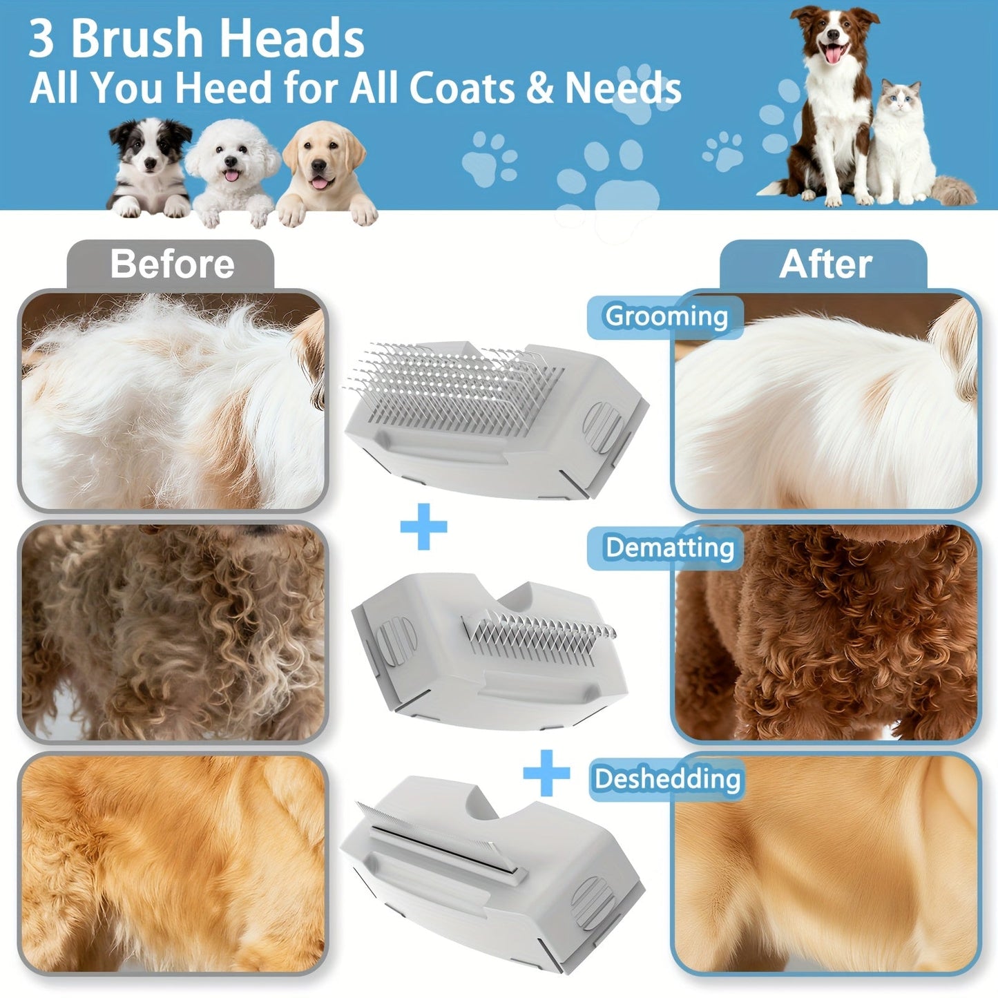 Pet Steam Brush 5-in-1 Self-Cleaning Anti-Static USB Powered - Stainless Steel Bristles Built-in Tank for Cats Dogs Shedding Massage Cleaning Flea & Tick Removal