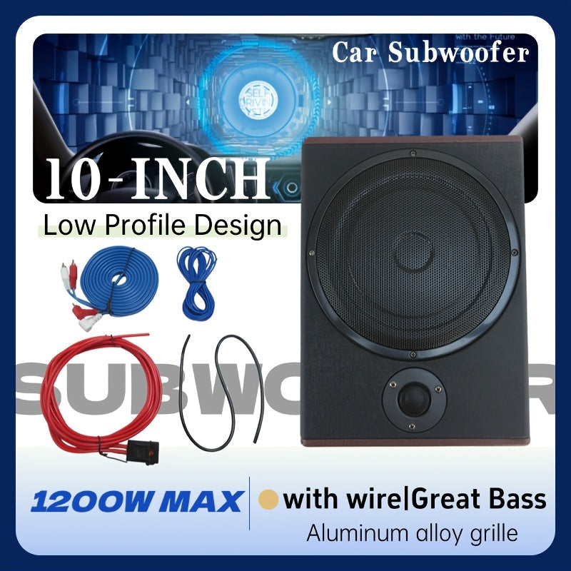 10 Inch 2200W Car Under-Seat Sub Woofer Active Powered Amplifier Bass Enclosed Subwoofer System Car Super Slim Under Seat Power Hifi Audio Processor