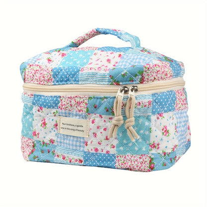 Quilted Makeup Bag Set 4-Piece Floral Rose Coquette Aesthetic Premium Cotton Cosmetic Organizer Travel Toiletry Pouch 4 Sizes for Women Girls Vanity Bathroom Gift