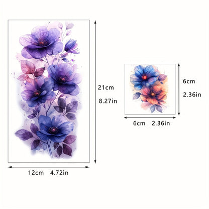 Watercolor Flower Temporary Tattoos for Women 45 Sheets, 12 Large & 33 Small Realistic Floral Fake Tattoo Stickers for Half Arm Sleeve Wrist Shoulder Body Art, Long Lasting Party Supplies Favors Bachelorette Gift