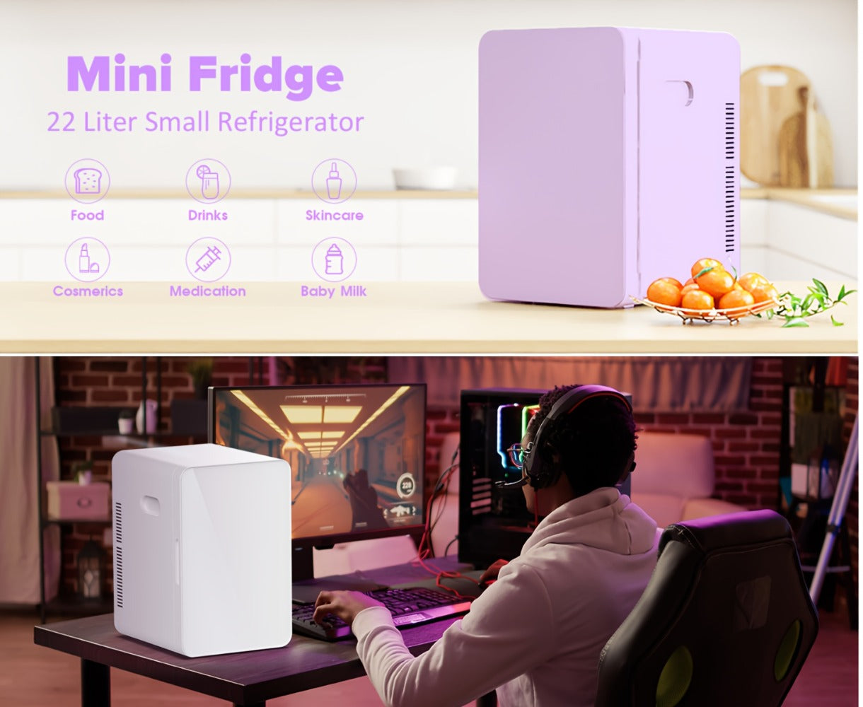Mini Fridge with Glass Front Door 15.8QT/23.3QT - Portable Cooler and Warmer AC/DC 12V, Small Refrigerator for Bedroom, Office Desk, Car, Dorm, Skincare, Beauty & Makeup, 4 Colors