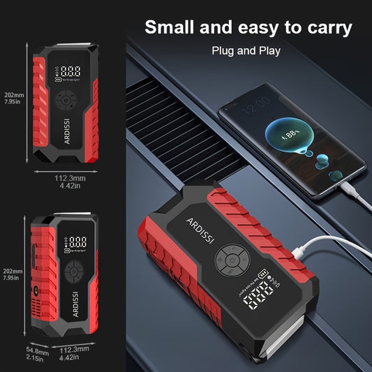 Portable Emergency Starter, 5000A Jump Starter/Optional 10000A All-in-One Unit, 150PSI Air Inflator Pump, Type-C, LED Emergency Lighting, Diesel/Gasoline Engine Starting- Rechargeable Lithium Polymer Batter.car Acessesories, Gift Recommendations