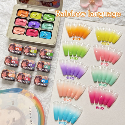 Gel Nail Polish Set 9 Colors Rainbow - MORDDA Mini Nine-Grid High Saturation Long Lasting No Alcohol Gradient Ombre Nail Art Kit UV LED Soak Off Salon Quality Gift for Women