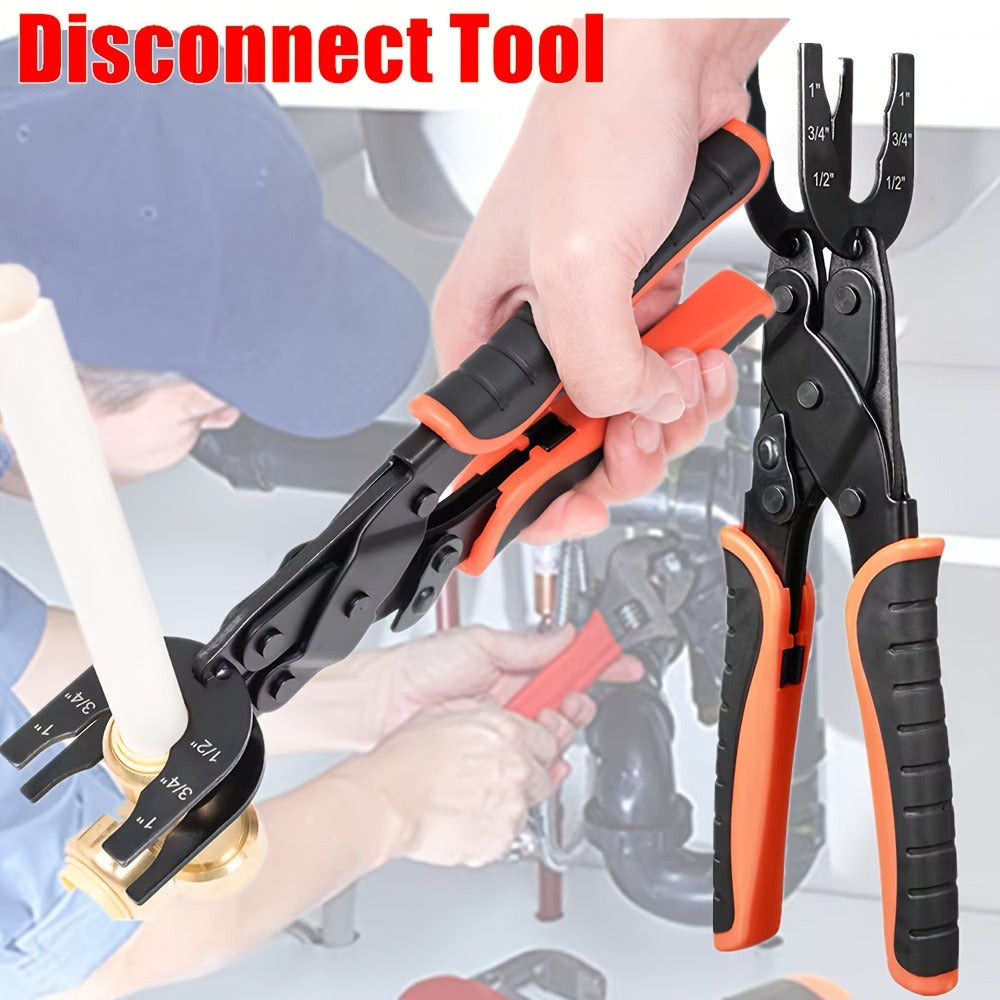 Push to Connect Pipe Disconnect Tool – Quick Release Disassembly Pliers for PEX PVC Copper Fittings 1/2” 3/4” 1” Carbon Steel Ergonomic Handle
