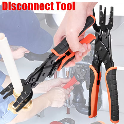 Push to Connect Pipe Disconnect Tool – Quick Release Disassembly Pliers for PEX PVC Copper Fittings 1/2” 3/4” 1” Carbon Steel Ergonomic Handle