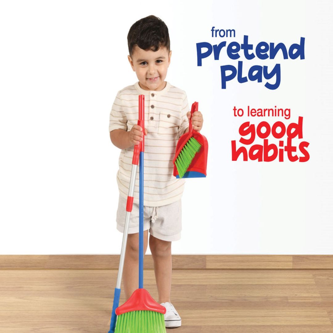 Kids Cleaning Set 4 Piece Toy Broom Mop Brush Dustpan – Pretend Play Housekeeping Kit for Toddlers Boys Girls | Develops Fine Motor Skills & Responsibility | Best Birthday Christmas Gift Ages 3+