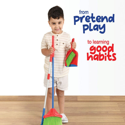 Kids Cleaning Set 4 Piece Toy Broom Mop Brush Dustpan – Pretend Play Housekeeping Kit for Toddlers Boys Girls | Develops Fine Motor Skills & Responsibility | Best Birthday Christmas Gift Ages 3+