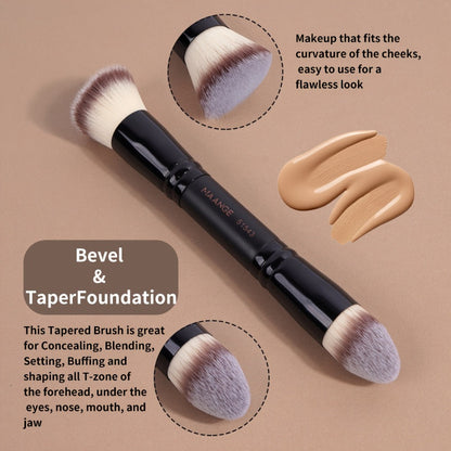 Double-Ended Makeup Brush Set 4Pcs – Bevel Taper Foundation Contour Blush Powder Brushes Professional Travel Makeup Tools Kit for Women Black Beige & Black Gold
