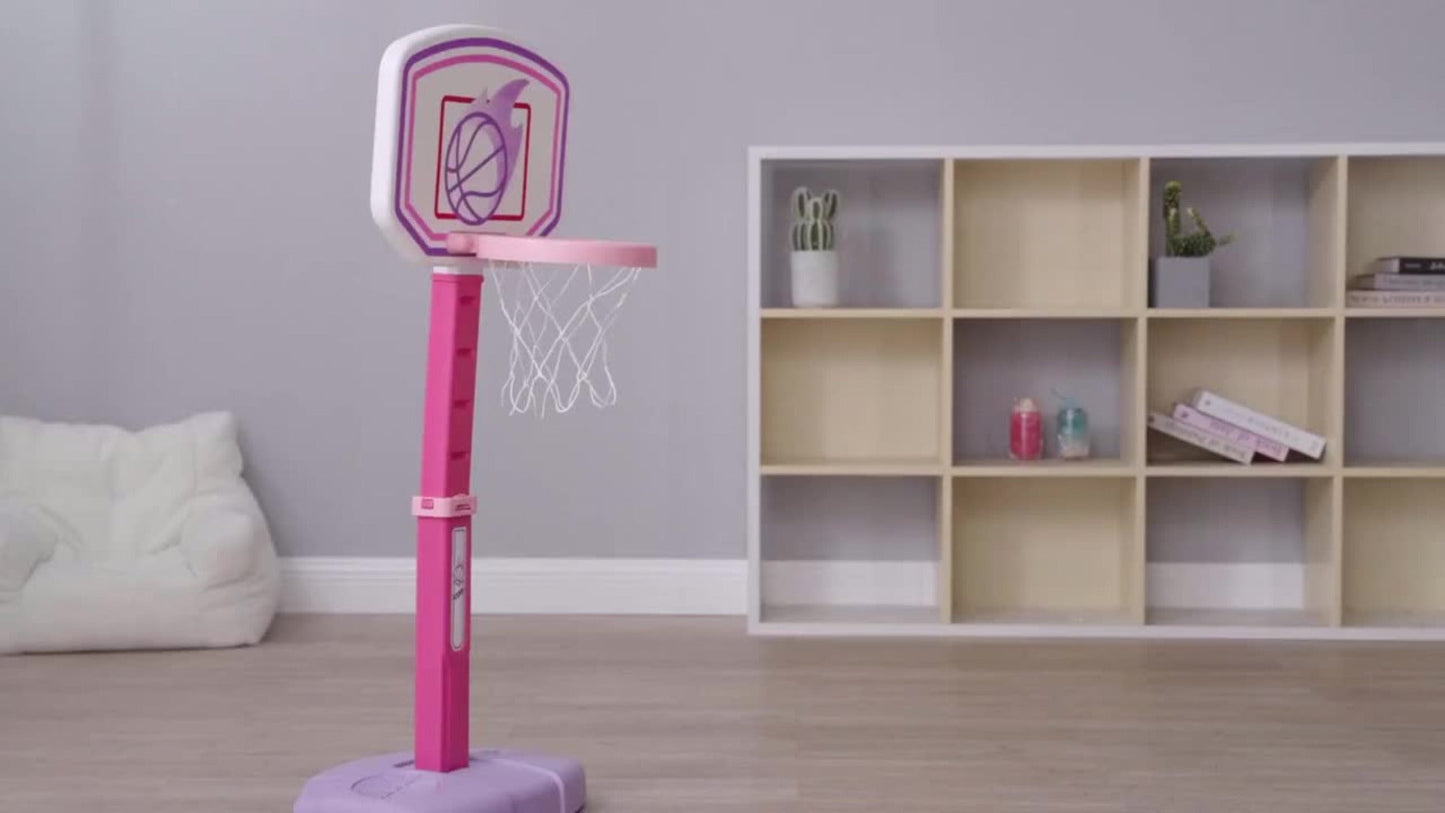 Toddler Basketball Hoop Adjustable Height 2.5-3.5ft Kids Basketball Goal with 4 Balls Air Pump Indoor Outdoor Sports Toy for Boys Girls Ages 1-6 Birthday Christmas Easter Gift Pink Purple