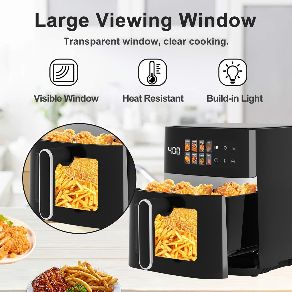 6 Quart Air Fryer with 8 Preset Functions – 6-in-1 Large Capacity Air Fryer Oven with Smart Cook Program, Stainless Steel Rack, Viewing Window & Interior Light