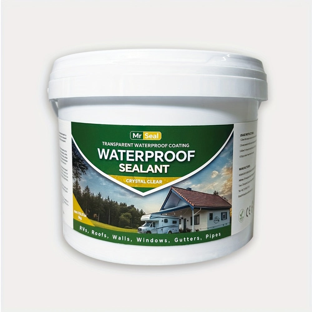 Clear Waterproof Sealant 11LB / 5kg – Fast-Dry Transparent Adhesive for RV, Boat, Roof, Gutter, Pipe & Tile | Multi-Surface Leak Repair | Includes Brush