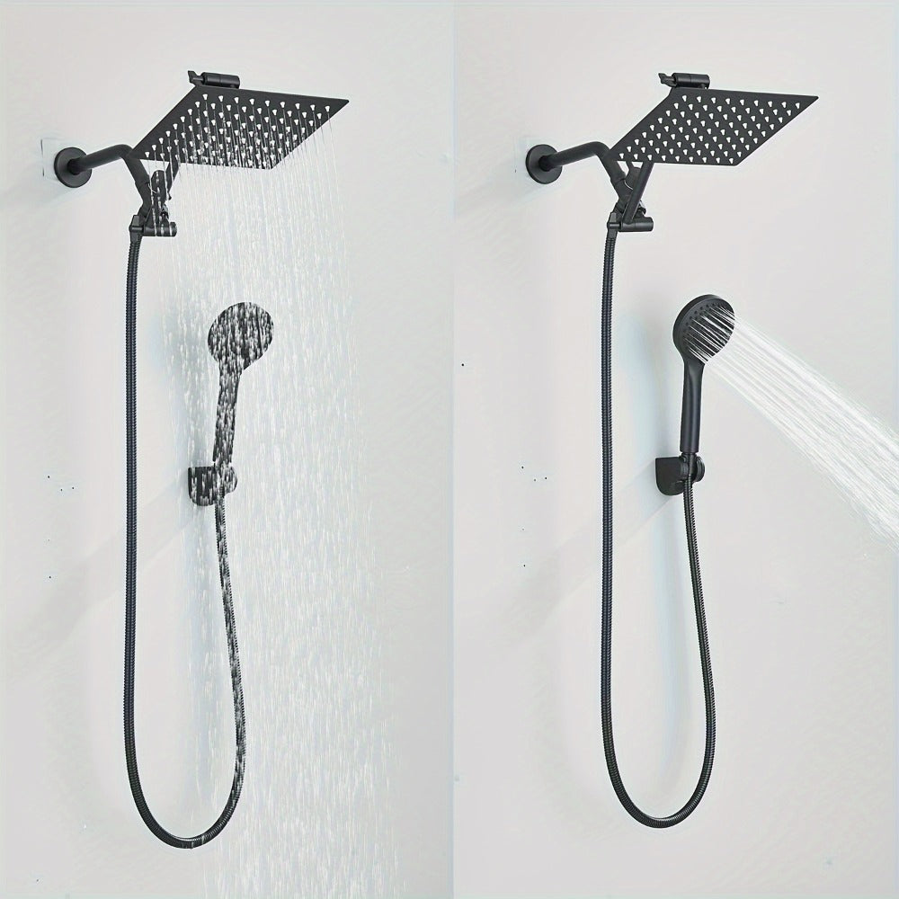 Rainfall Shower Head with Handheld Combo – 8" High Pressure Rain Shower, 5-Setting Adjustable, Anti-Leak with 11" Extension Arm, Holder & Hose, Height & Angle Adjustable