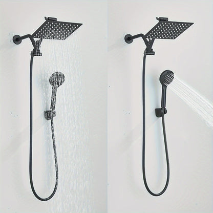 Rainfall Shower Head with Handheld Combo – 8" High Pressure Rain Shower, 5-Setting Adjustable, Anti-Leak with 11" Extension Arm, Holder & Hose, Height & Angle Adjustable