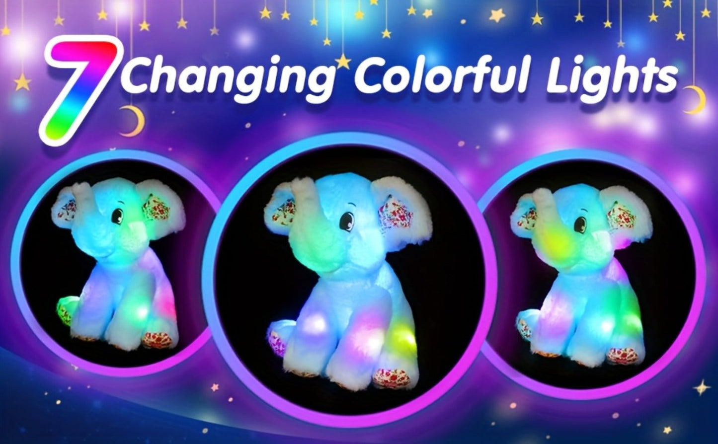 Glowing Elephant Stuffed Animal Plush Toy with LED Lights & Lullabies — Soft Floppy Blue Elephant Nightlight Companion for Babies Toddlers Kids | Birthday Easter Christmas Baby Shower Gift