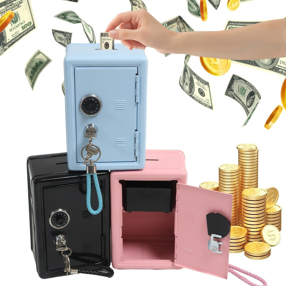 Metal Coin Bank with Key & Combination Lock – Secure Cash Storage Piggy Bank with Removable Drawer for Kids & Adults, Back to School, Halloween, Christmas & New Year Gift