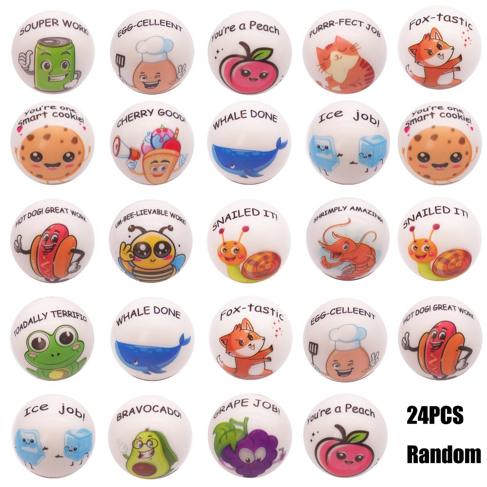 Motivational Animal Squeeze Stress Balls 24 Pack – 1.18 Inch Soft TPU Sensory Balls with Inspirational Quotes, Cartoon Animal Theme, Classroom Party Favors & Team Building Gifts
