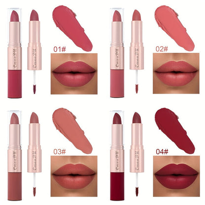 Dual-Ended Matte Lipstick & Lip Gloss Set 4pcs — 2-in-1 Velvety Long-Lasting Lip Color, Non-Drying Comfortable Formula, Precise Application Lip Kit Gift for Women