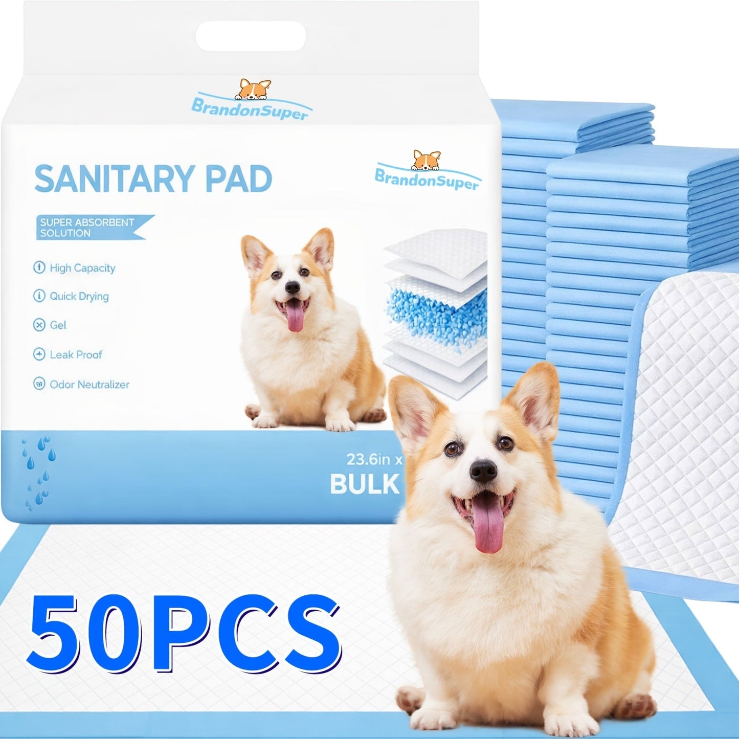 Dog Pee Pads Extra Large & 6X Thicker – Super Absorbent Puppy Training Pads, Quick-Dry & Leak-Proof, Odor Control, for Home & Camping, 50 / 100 / 200 Pads (23.62" or 28x34 Inch)