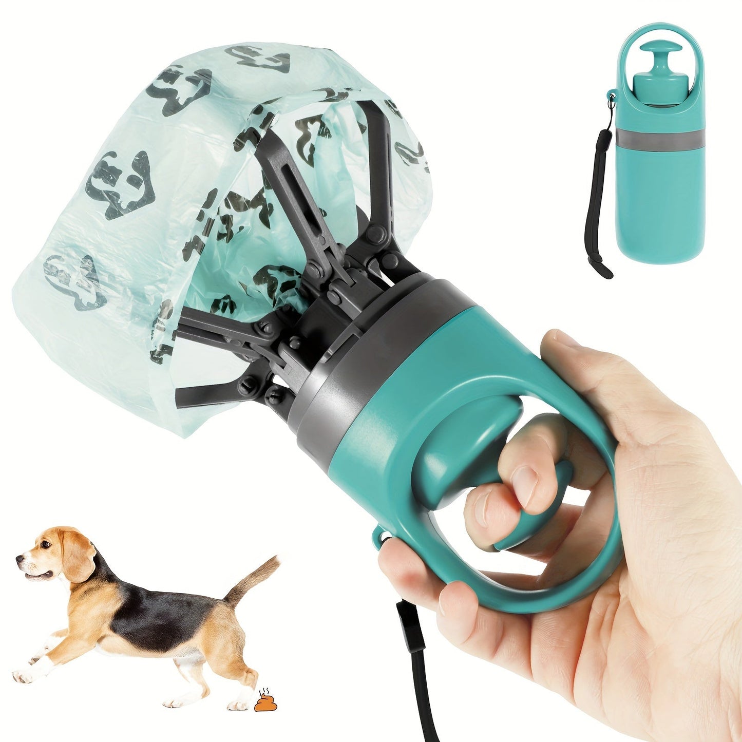 Dog Poop Scooper with Bag Dispenser – 5-Pack Portable Claw Design, Leak-Proof Waste Bags Included, Durable Plastic for Outdoor Dog Waste Pickup, Green