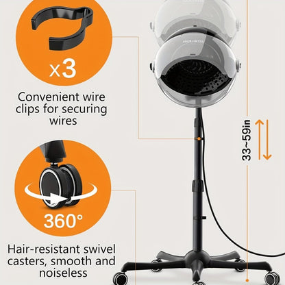 Ionic Floor-Standing Hooded Hair Dryer 1875W — Adjustable Height Professional Salon Hood Dryer for Deep Conditioning, Natural Hair, Roller Sets & Color Processing, 4 Colors