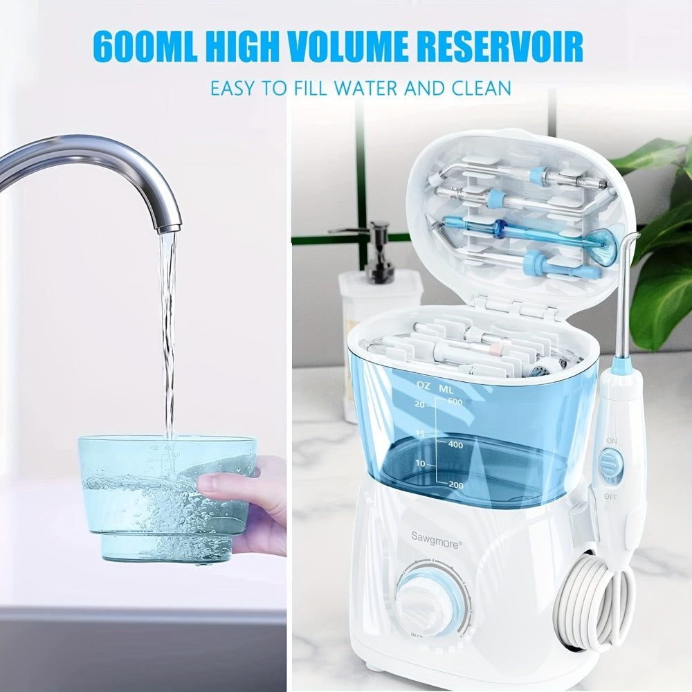 Desktop Water Flosser for Family Adults Kids 20oz Large Tank 10 Adjustable Pressure Levels 8 Nozzles Professional Oral Irrigator Electric Teeth Cleaner for Braces Implants Gum Health Home Use White