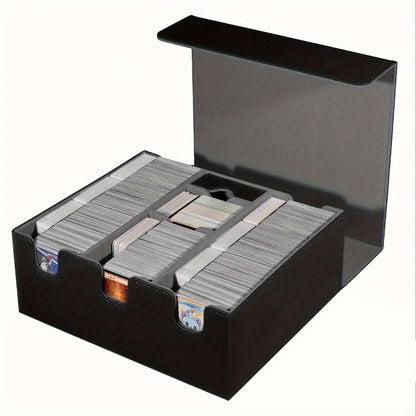 Card Storage Box 1500+ Cards PU Leather – Trading Card Organizer for MTG Pokemon YuGiOh Sports CCG Commander, Large Capacity Collector Box Black Purple Black Gray