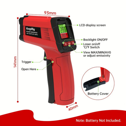 -58°F to 1022°F Lab Digital Infrared Thermometers, Non-Contact IR Thermometer, Laser Temperature Gun with Adjustable Emissivity And Color Backlight, Temperature Gun Thermometer for Cooking, BBQ, Oven & Engine (Not for Human Body Temperature)