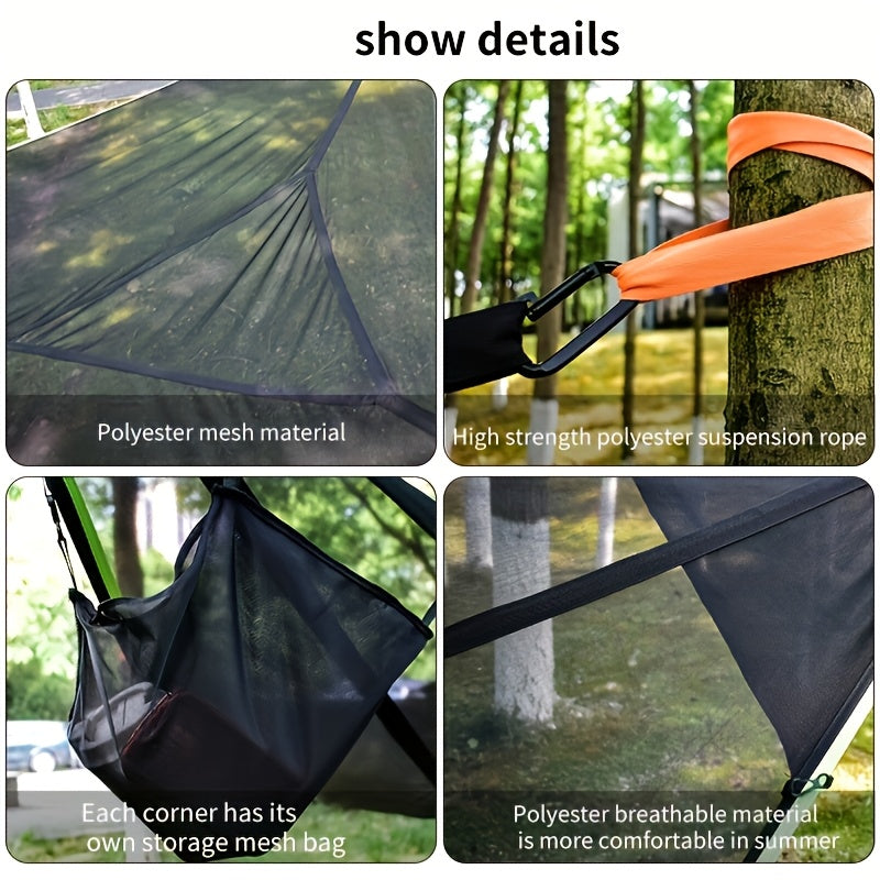 Outdoor Triangle Hammock Multi-Person – Large Aerial Tree Tent, Mesh Swing Camping Hammock for Backyard, Camping & Relaxing – Durable Hanging Hammock for Adults & Kids