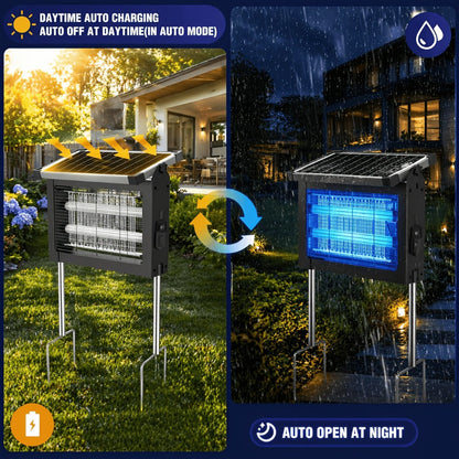 Solar Bug Zapper Outdoor 4200V – Solar Powered Mosquito Killer with Auto/Manual Dual Mode, 2100 Sq.Ft Coverage, 12H Runtime, 3-Way Charging, 10FT Cord, Safe for Family & Pets, for Patio, Garden & Camping