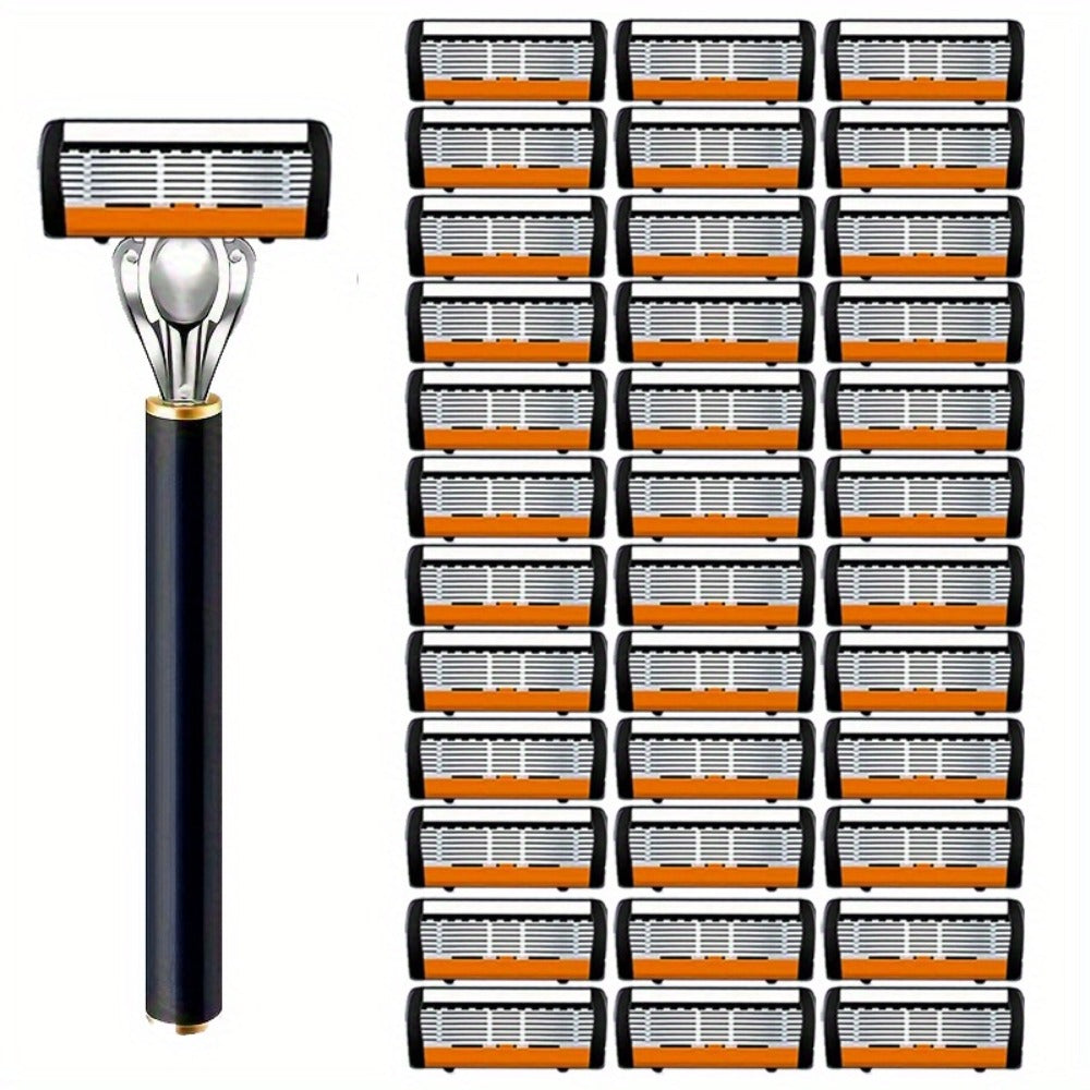 Safety Razor Set with Replacement Blades – Anti-Slip Metal Handle, Contour Fitting, Fully Washable Shaving Kit for Men | 24 or 36 Blades