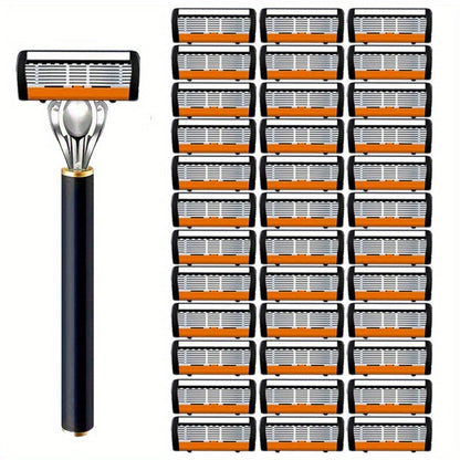 Safety Razor Set with Replacement Blades – Anti-Slip Metal Handle, Contour Fitting, Fully Washable Shaving Kit for Men | 24 or 36 Blades