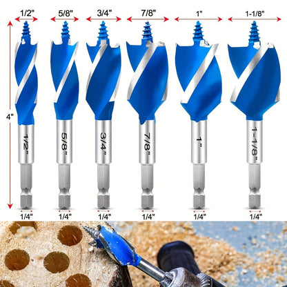 Impact Drill Bit Set 6-Piece Woodworking – 1/2" to 1" Interchangeable Screwdriver Bits, 4-Inch Length with Storage Box, Multi-Size Spade Bit Kit for Wood Drilling & DIY Projects