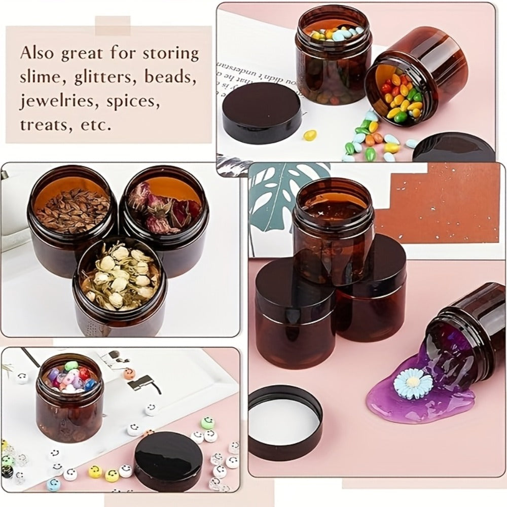 Brown Frosted Glass Jars with Lids 24 Pack – 2 oz Amber Glass Cosmetic Containers with Spoons & Labels, Non-Slip Base, UV-Protective Storage for Face Cream, Lotion, Body Butter, Candle Making & DIY Skincare
