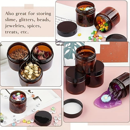 Brown Frosted Glass Jars with Lids 24 Pack – 2 oz Amber Glass Cosmetic Containers with Spoons & Labels, Non-Slip Base, UV-Protective Storage for Face Cream, Lotion, Body Butter, Candle Making & DIY Skincare