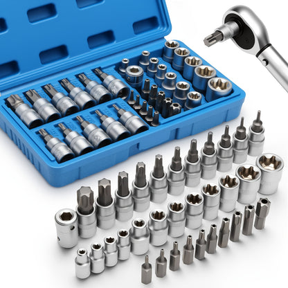 34/34+12pcs 3/8'' Drive Torx Star Bit Sockets CR-V E-Socket Set, E4-20, T10-60, Tamper Proof Set TT10-TT55, 5/16"F to 3/8"M Adapter with Storage Case,S2 Steel, Ideal for Car,Trucks,Home Improvement