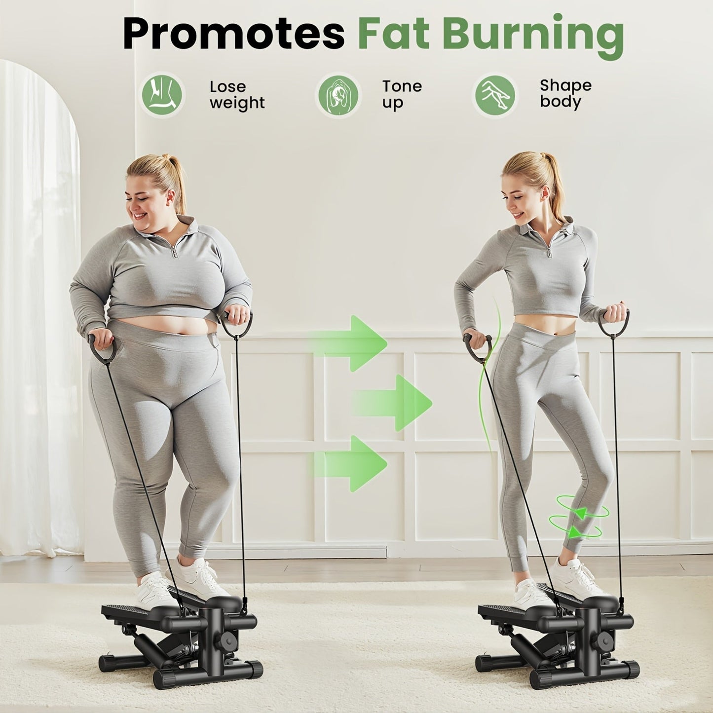 Mini Exercise Stepper Machine with Resistance Bands – Portable Twist Stair Stepper, 300lb Capacity, Full Body Trainer for Legs, Arms & Cardio – Home Workout Stepper, Orange, Black or Blue