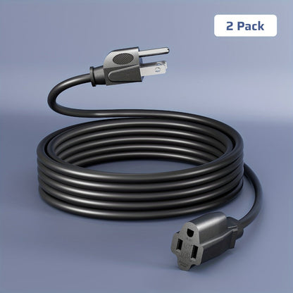 Extension Cord 2-Pack 20FT 3-Prong Indoor Outdoor 16/3 SJTW Flexible Tangle-Free All-Copper Wire 125V 13A 1625W NEMA 5-15 for Home Office Computer Appliances Christmas Lights Black