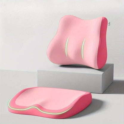 Car Seat Cushion Set 2-Piece – Memory Foam Elevated Driving Cushion with Lumbar Support & Neck Pillow, Height Booster for Car & Home Chair, 3 Colors
