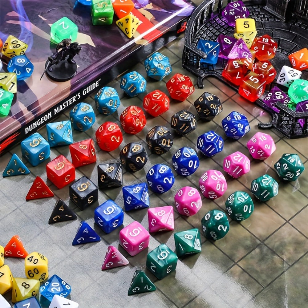 Polyhedral Dice Set 105 Pieces 15 Sets of 7 – D4 D6 D8 D10 D12 D20 in 15 Vibrant Colors with Large Drawstring Bag, for Dungeons & Dragons DND RPG MTG Pathfinder Tabletop Games, Dungeon Master Gift