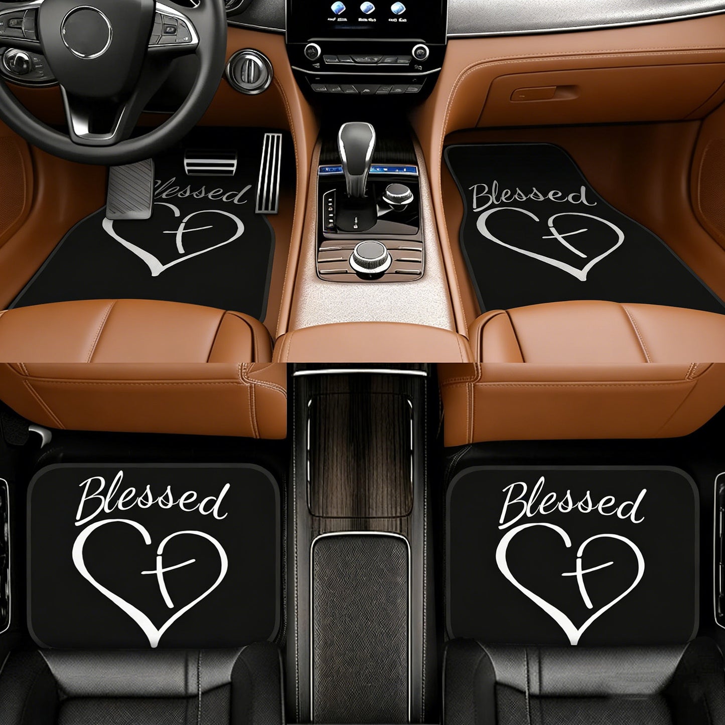 4pcs Set Of Heart-patterned Front And Rear Car Floor Mat with Blessing Letter, Anti-slip, Stain-resistant And Easy to Clean. Car Interior Accessories, Suitable for All Vehicle Model. Father's Day Gift, High Temperature Resistance, Summer Self Driving